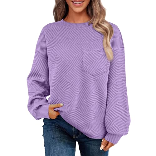 LIKEOUL Long Sleeve Shirts for Women Casual Crew Neck Tops Loose Fit Comfy Solid Color Basic Tee Shirts