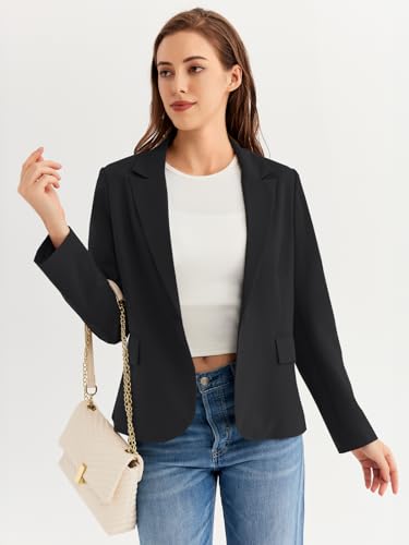 AUTOMET Womens Blazer Bussiness Casual Blazer Jacket Open Front Long Sleeve Lapel Work Office Blazer Casual Bussiness Causal Clothes Black - Thumbnail 5