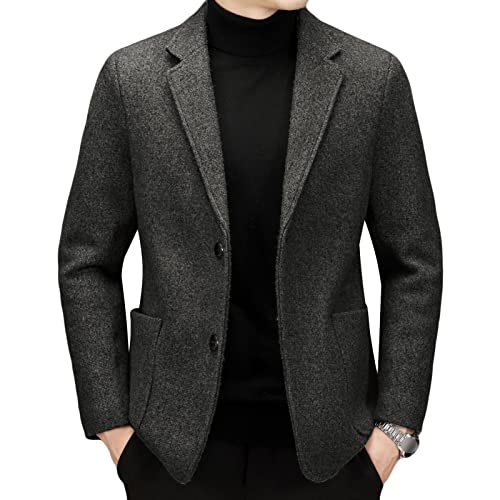 Mens Casual 2 Button Wool Coat Slim Fit Notched Lapel Business Jacket Lightweight Wedding Party Sport Suit Blazer