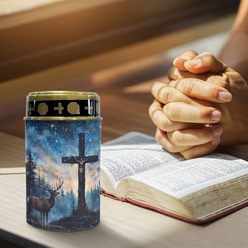 Image of Poceacles 2 Pieces Cross Solar Powered Outdoor Lights Cemetery Solar Candle Solar Memorial Lights Outdoor Waterproof Landscape Lights for Yard Patio Lawn Outdoor Home Decor, Deer Cross Galaxy Blue