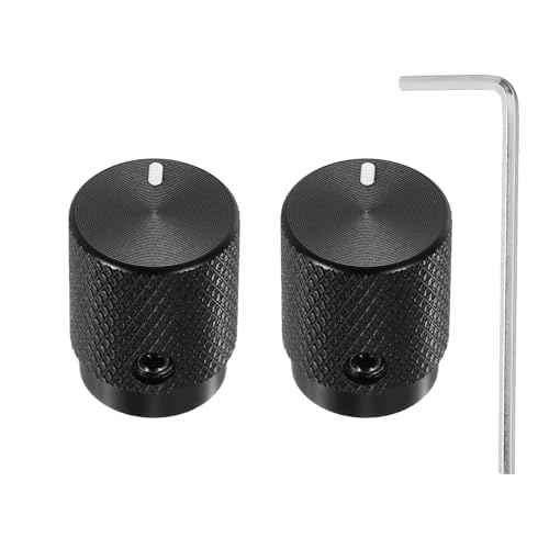Image of sourcing map 2 Pcs Aluminium Potentiometer Knobs, 1/4"(6mm) IDx1/2"(12.5mm) ODx5/8"(16mm) Height Universal Volume Tone Control Knobs for Guitar, Bass, Oval Indicator, Matte Black