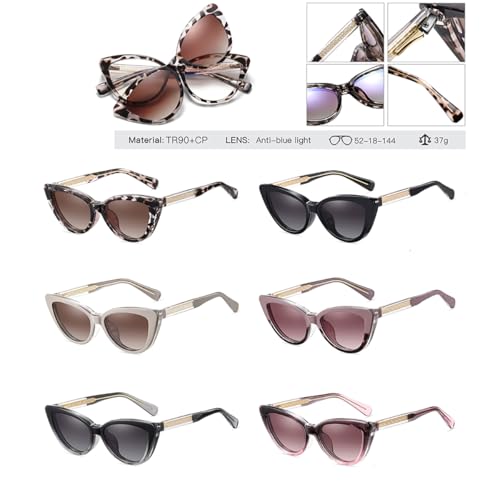 Clip On Sunglasses Polarized Women Tr90 Thick Frame Magnetic Anti Blue Light Cat Eye Glasses4