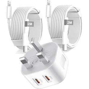 iPhone Fast Charger plug and Cable, [MFi Certified] dual 20W PD USB C Power Adapter with USB C-Lightning*2 Cable 2M,USB C Wall Charger for i Phone14/13/12/11/X/8/iPad AirPod