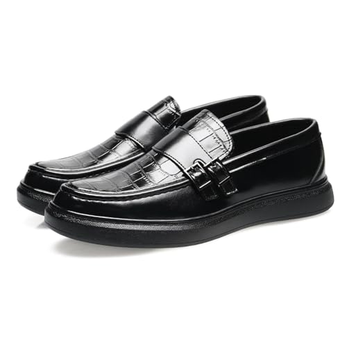 Men's PU Leather Croc-Embossed Double Monk Strap Loafers – Lightweight Slip-On, Flat Non-Slip Sole, Formal & Casual Driving Shoes3