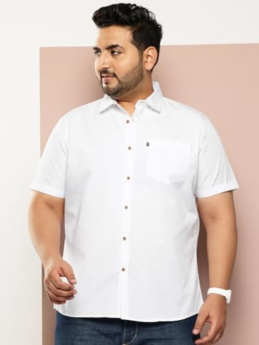 Image of Thomas Scott Men's Premium Slim Fit Casual Shirt | 100% Cotton Twill | Short Sleeves | Spread Collar | Solid Smart Casual Shirt for Men