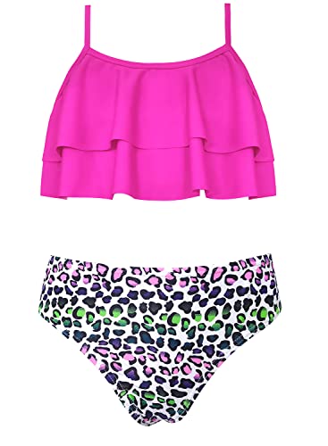 Image of SHEKINI Girls Floral Print Bathing Suits Ruffle Flounce Two Piece Swimsuits