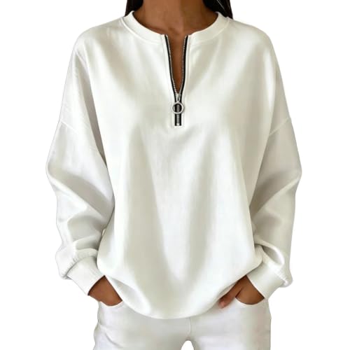 Image of Ladies White Tops, Women's Jumpers: Knitted Tops for Women UK Lightweight Casual Outfits Long Sleeve Womens Jumper Oversized Sweaters Comfortable Ladies Crochet Top White L