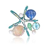 Starfish Brooch Pin, Cute Sea Animals Brooches for Women Starfish Shell Pearl Brooch Elegant Jewelry Fashion Clothing Decorations(Blue)