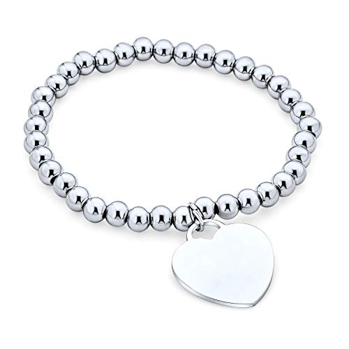 Blank Medical ID Stretch Bead Bracelet Heart Shape Charm Tag Engravable For Women Teen Silver Tone Stainless Steel - Thumbnail 3