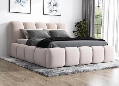 A&J MöbelLand Polsterbett 140x200 mit Bettkasten und Lattenrost – Sonic, Bett mit Matratze und Stauraum in Beige