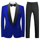 Mens Velvet Suits Slim Fit 2 Piece Tuxedo Suit for Men Solid One Button Shawl Lapel Blazer Jacket & Pants Set for Wedding Royal Blue