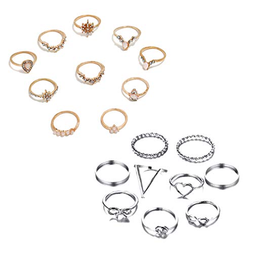 6-16 PCS Knuckle Stacking Rings for Women Teen Girls,Boho Vintage Finger Rings Stackable Gold Silver Midi Rings Set Multiple Rings Pack Size 5-10