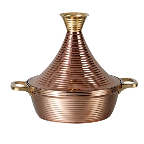 IULAVP Moroccan Tagine Cooking Pot: 304 Stainless Steel Tagine Pot with 2 Handles,Large Slow Cooker Casserole with Cone-Shaped Lid, Non Stick Moroccan Pots for Cooking,29cm (Gold)
