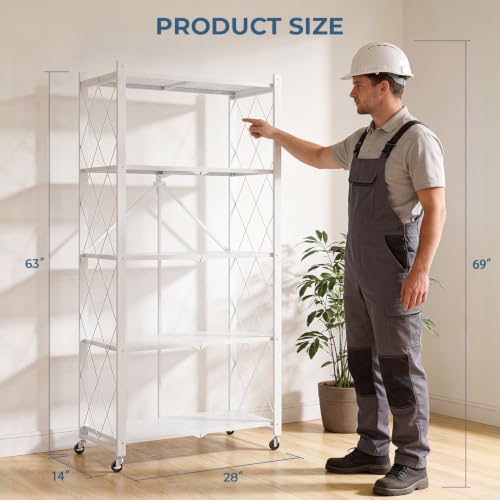 Image of Upgraded 18% Thickened Portable 5-Tier Foldable Storage Shelves with Wheels