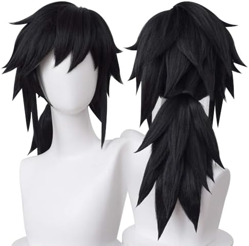 LABEAUTÉ Anime Black Cosplay Wigs for Giyuu Short Wig Halloween Wig Character Wig Cosplay Clothes for Demon Slayer: Kimetsu no Yaiba