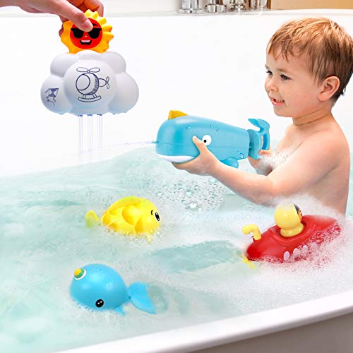 BEAURE 5PCS Baby Bath Toys Set - Water Spray Sprinkler Bath Toys for Toddlers, Baby Bathtime Squirt Toys with Rear Propeller, Pool Bathroom Bathtub Toys for Kids Boys Girls