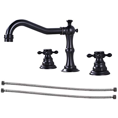 Oil Rubbed Bronze Bathroom Sink Faucet Widespread Double Cross Handle 3 Hole Lavatory Mixer Tap Deck Mount