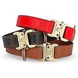 NEWSOFLY Leather Dog Collar Adjustable Heavy Duty with Handle for Dog，Tactical Collar with Quick-Re