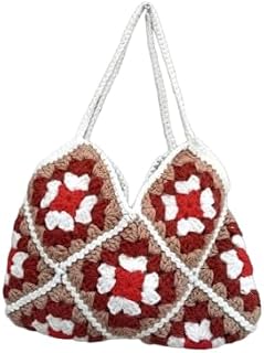 Yarnmina Original- Handmade in Kenya Crochet Granny Square Bag, Beige Red Brown Boho Shoulder Bag, 1 of 1