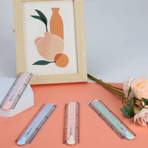 4PCS Plastic Folding Ruler Set | 30cm Transparent Geometric Plastic Stationary Straight Study Rulers 4 Colors Blue Pink Green Yellow For School Children Kids and Office Use