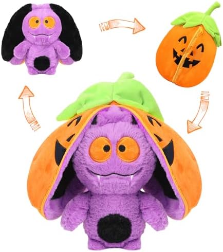 Transform Pumpkin Toy, Halloween Plush, Zipper Up Transform Plush,Hallow Stuffed Animal (Pumpkin Bat)