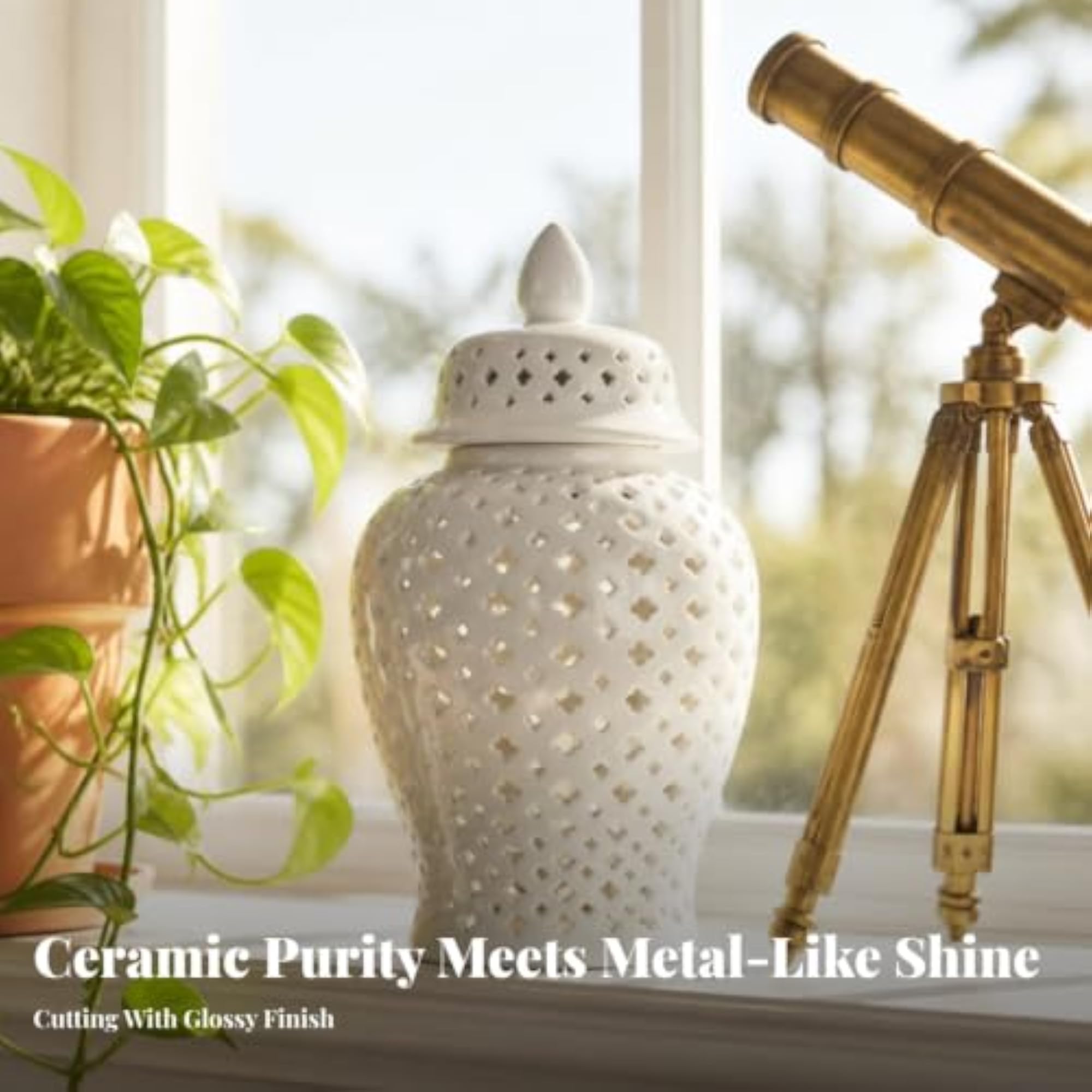 Decorative Ceramic with Lid Hollow Out Pierced Jar, Elegant Decor