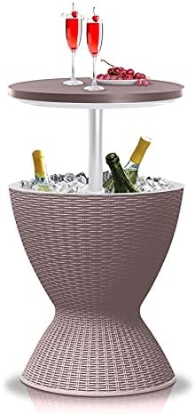 SereneLife Outdoor Cool Bar Table, 7.5 Gallon Beer and Wine Cooler, Patio Furniture & Hot Tub Side Table, Beverage Cooler, All-Weather Resistant Ice Cool Bar, Rattan Style Patio, Cocktail Bar (Grey)