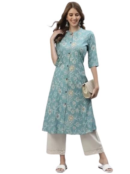 Image of Women's Mauve Floral Printed Straight Kurta with Mandarin Collar (Only Kurta)