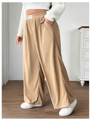 Floerns Women's Plus Size Elastic High Waisted Wide Leg Pants Fall Corduroy Pants4