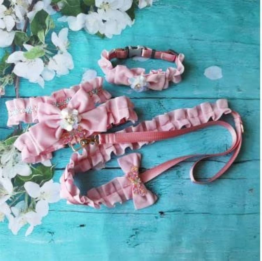 ハンドメイド　ピンク濃淡レザーレース四つ組みリード　ピンクカラー　ハーネスセット マーガレットハーネス・ピンク - lamzy
