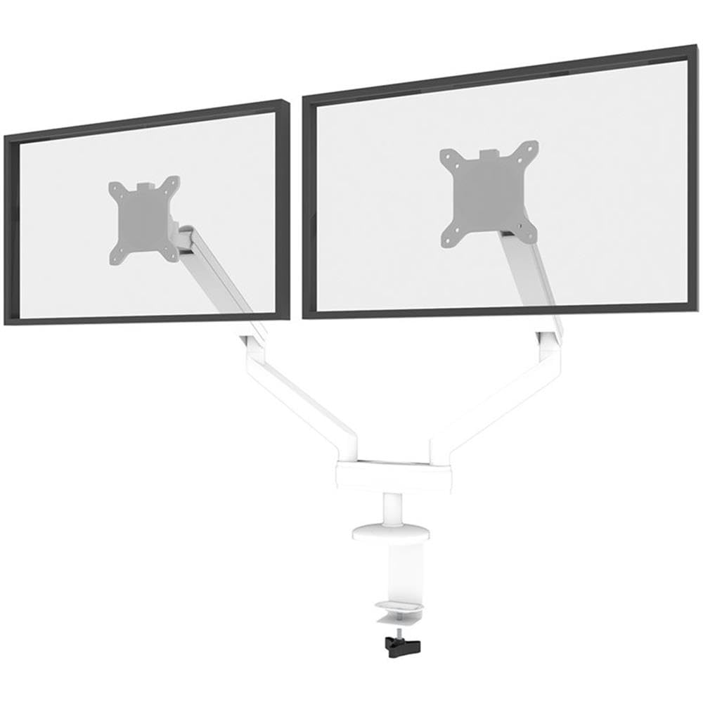 Universel Dual Monitor Arm with Pistons in White by Bestar – Engineered Wood, White, Model AK-MA01D-17