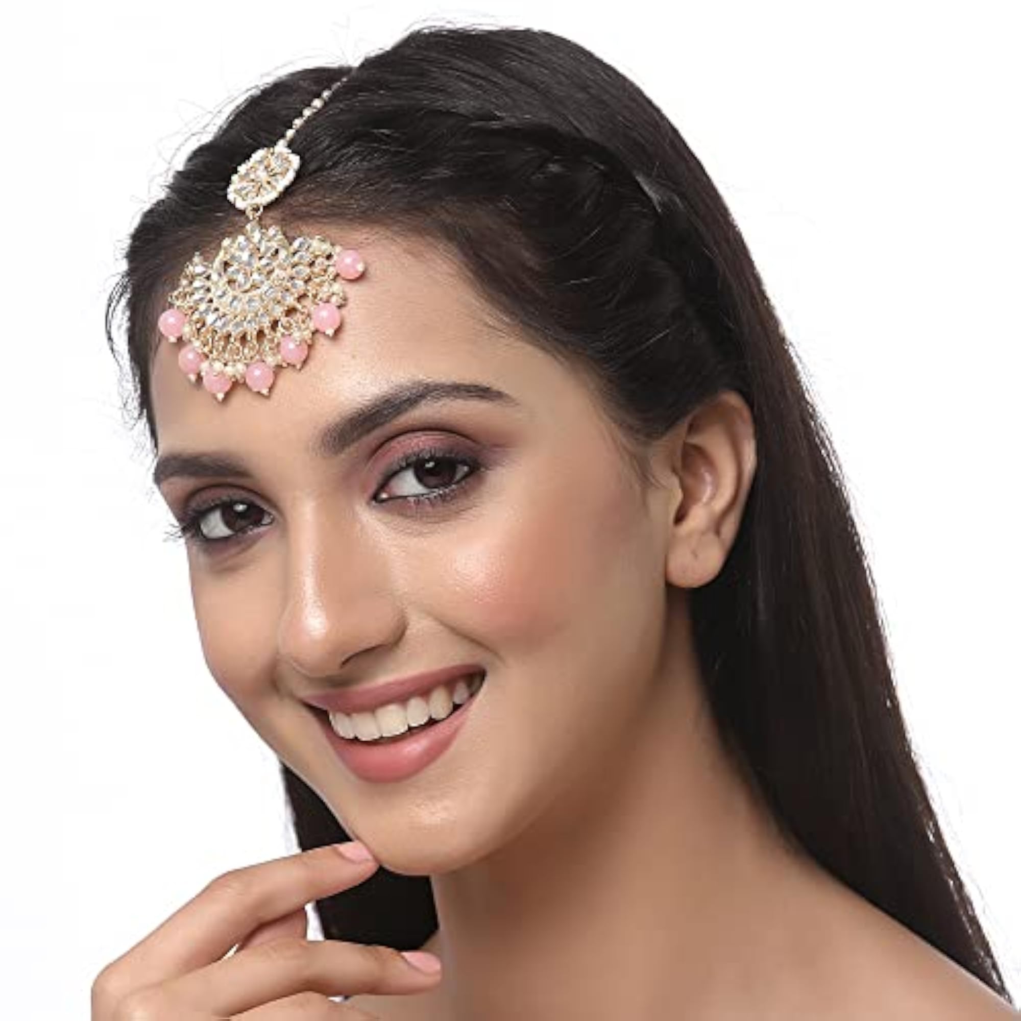 Gold-Plated Maang Tikka with Meenakari Design