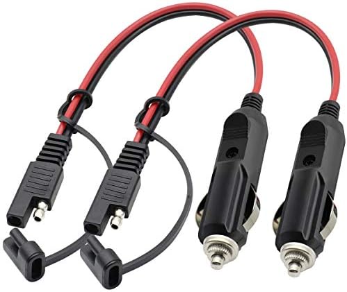 AAOTOKK SAE Cigarette Lighter Charger Cable,16AWG 12V Cigarette Lighter Male Plug to SAE 2 Pin Quick Release Disconnect Connector Plug Adapter Extension Charging Cable with Fuse(0.3m/1ft-2Pack-M)