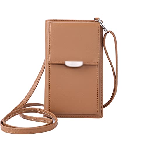Women Purses Solid Color Leather Shoulder Strap Bag Mobile Phone Bag Card Holders Wallet Handbag Pockets For