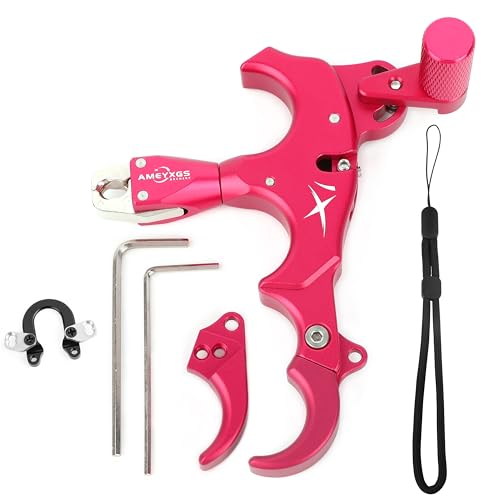 ZSHJGJR Archery Bow Release Aid 360° Rotating Head Thumb Release 3/4 Fingers Adjustable Left/Right Handed for Compound Bow Hunting Shooting Accessories (Red)