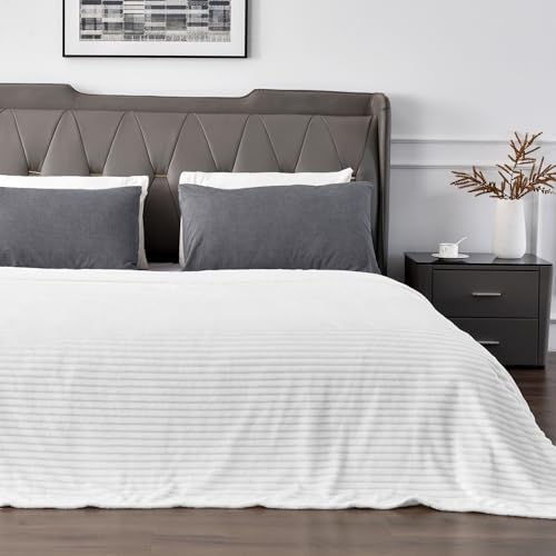 Image of BEDELITE Fleece Blanket Queen Size - 3D Ribbed Jacquard Soft and Warm Decorative Fuzzy Blankets - Cozy, Fluffy, Plush Lightweight Throw Blankets for Couch, Bed, Sofa(White, 90x90 inches)