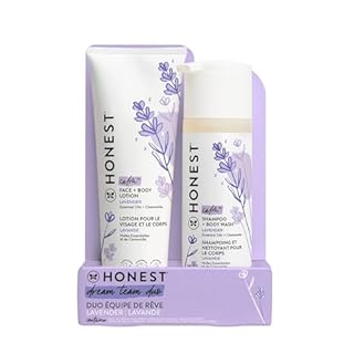 The Honest Company 2-in-1 Cleansing Shampoo and Body Wash Face Lotion Bundle, Gentle for Baby, Naturally Derived, Lavender Calm, 18.5 fl oz