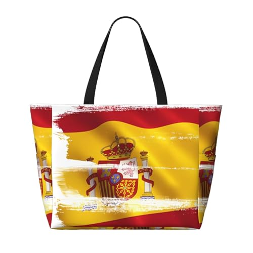 QWVBNSpain Flag Beach travel bag, lightweight and reusable, suitable for family trips, gym and outdoor adventures.2
