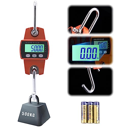 Goture Digital Hanging Scale,500kg/1100lbs Crane Scales,Fishing Scale with LED Display, Heavy Duty Hanging Weight Scale for Fishing,Luggage,Big Game,Farm,Hunting,Industries,Warehouse