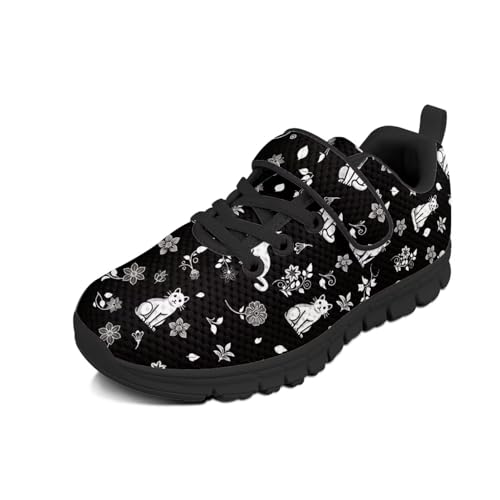 Kids Tennis Shoes Breathable Running Shoes Walking Shoes Fashion Sneakers for Boys and Girls Cat Flower Print