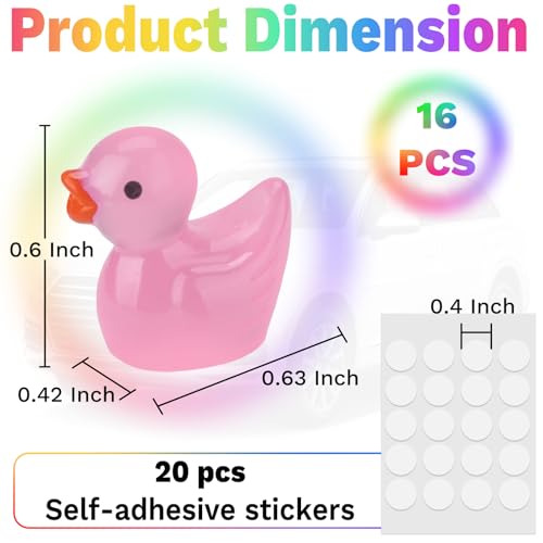16 PCS Cute Duck Rearview Mirror Accessories, Luminous Duck Car Interior Accessories, Dashboard Decorations Adhesive Ornaments, Fun Ducks Cars Interior Decor, Car Decorations Interiors