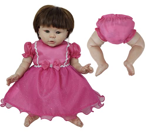 Vestido + Calcinha de Princesas Para Bebê Reborn Roupas de Bonecas (Pink)