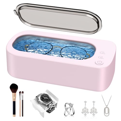 Ultrasonic Jewelry Cleaner Machine: 48KHz Ultra Sonic Cleaner for Jewelry,Eyeglass,Rings,Watch Band,Dentures,with Dual Cleaning Modes,350ML 304 Stainless Steel Tank,Gift for Wife,Mom,Daughter