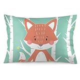 Easternproject Fox Standard Pillowcases 20x26 Inch Double Sided Lovely Animals Fox Pillow Case Green Forest Woodland Cartoon Sleeping Throw Pillow Covers for Bed