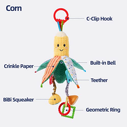Jollybaby Hanging Rattle Toys For Car Seat Parm, Vegetable Plush Stroller Infant Crib Bed Travel Activity Ring Bell With Crinkle, Squeaky & Teether For Boys Girls(Corn) #TOP4