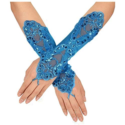 Lace Up Gloves Women' Short Dress Glove Fingerless Elegant Gloves for Bride Party (Color : Pink) (Lake Blue)