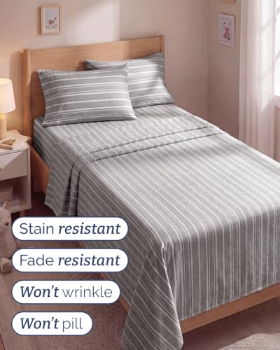 Image of Twin 4 Piece Bed Sheet Set - Breathable & Cooling Sheets - Grey Stripes | Ultra Soft Hotel Luxury Bedding Set with 8-16 Inch Deep Pockets, 1 Flat & 1 Fitted Sheet & 2 Pillowcases, Wrinkle & Fade Free