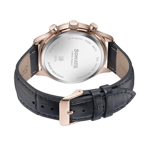 Image of Sonata Wedding Edit Quartz Multifunction Black Dial Leather Strap Watch for Men