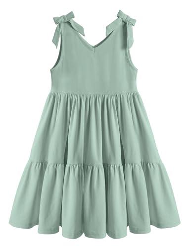 Arshiner Little Girls Dresses Toddler Sage Green Loose V-Neck Dress Ruffle Hem Casual Sundress Toddler Sage Green Dress Twirly Dresses for Girls 4t