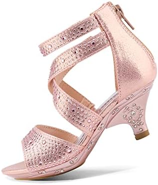 DREAM PAIRS Girls Sandals Low Heel Dress Pump Sandals Sweety-2 Pink Little Kid Size 12